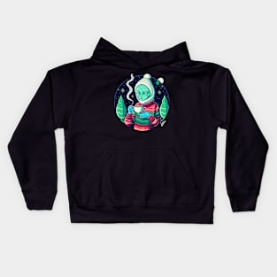 Christmas Funny Alien Drinking Coffee Wearing Sweater Kids Hoodie